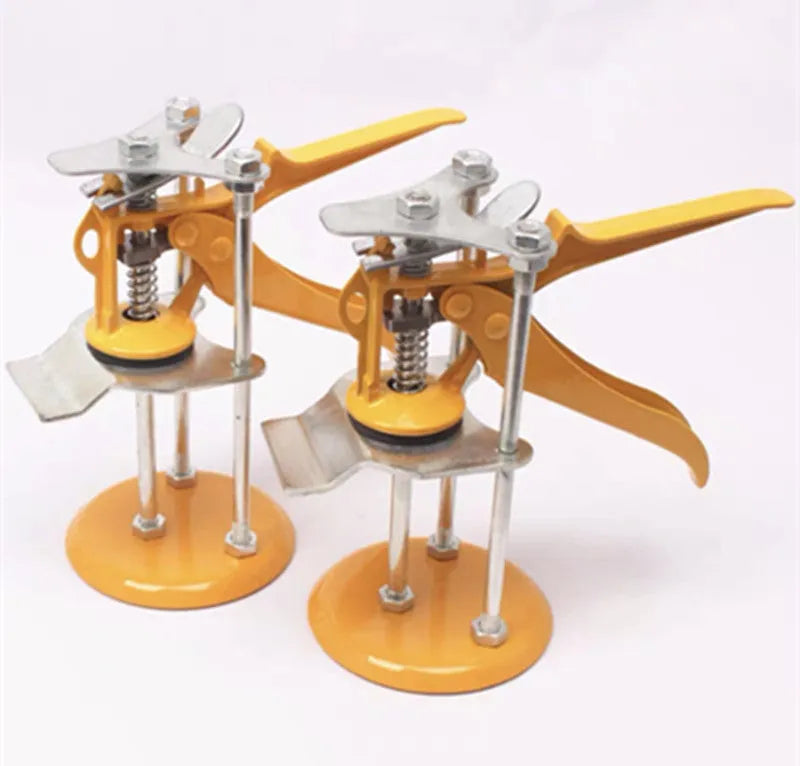 Metal alloy tile raising positioner with height adjustment for concrete processing applications