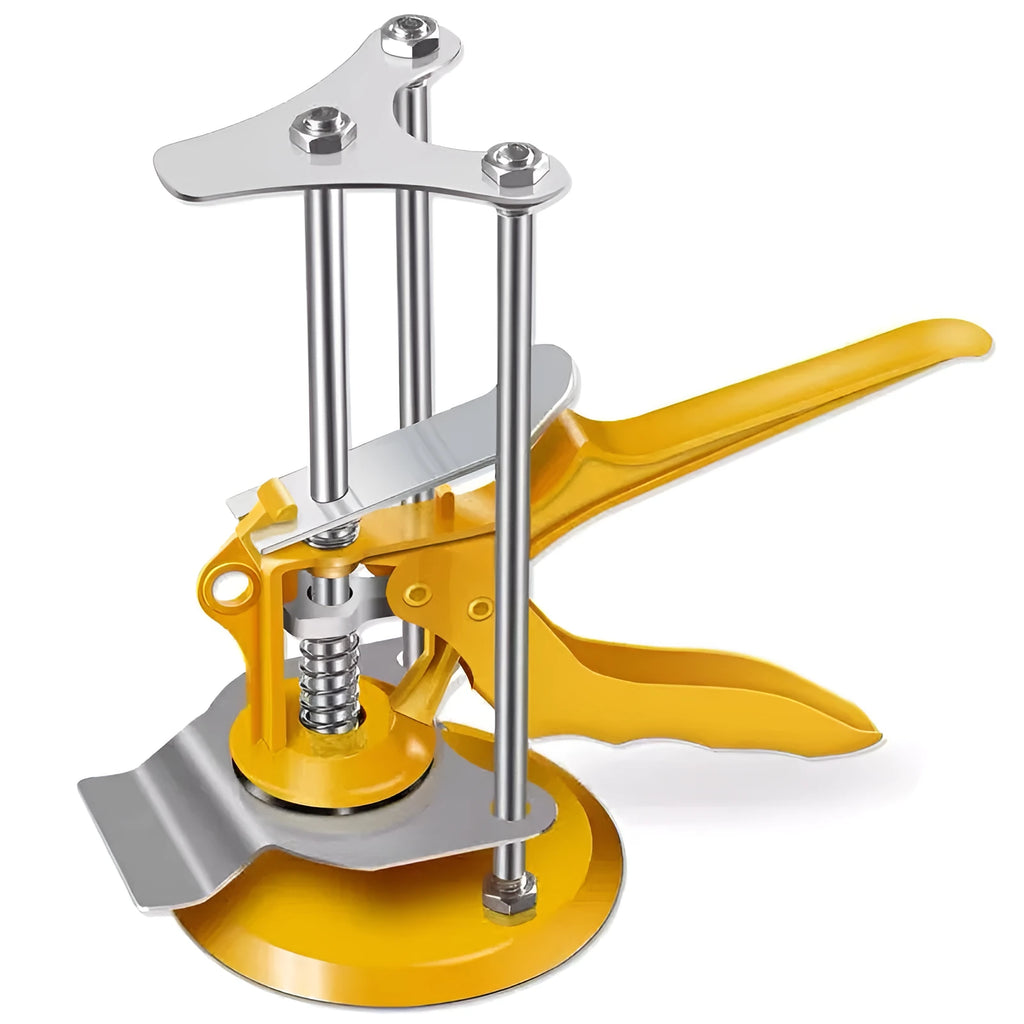 Metal alloy tile raising positioner with height adjustment for concrete processing applications