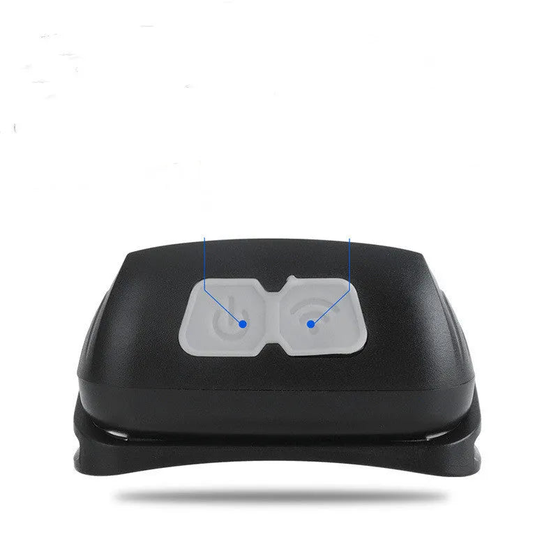 Black or blue LED sensor headlight showing USB port, wave sensor area, white and red LED beads.