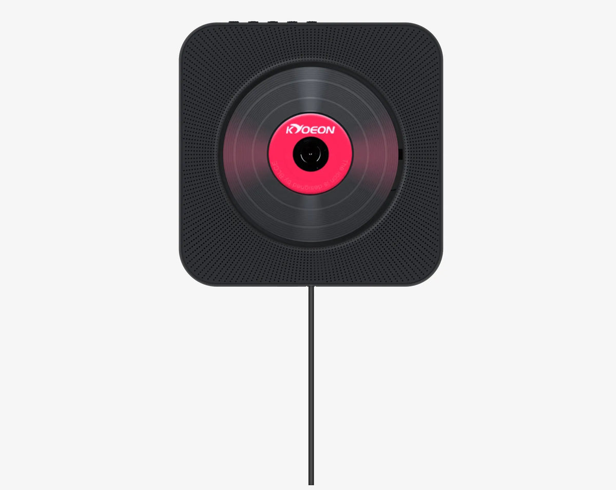 Wall-mounted CD player in white ABS casing with remote control and power adapter
