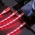 USB three-way splitter cable with colourful marquee lighting in streamer design charging multiple devices