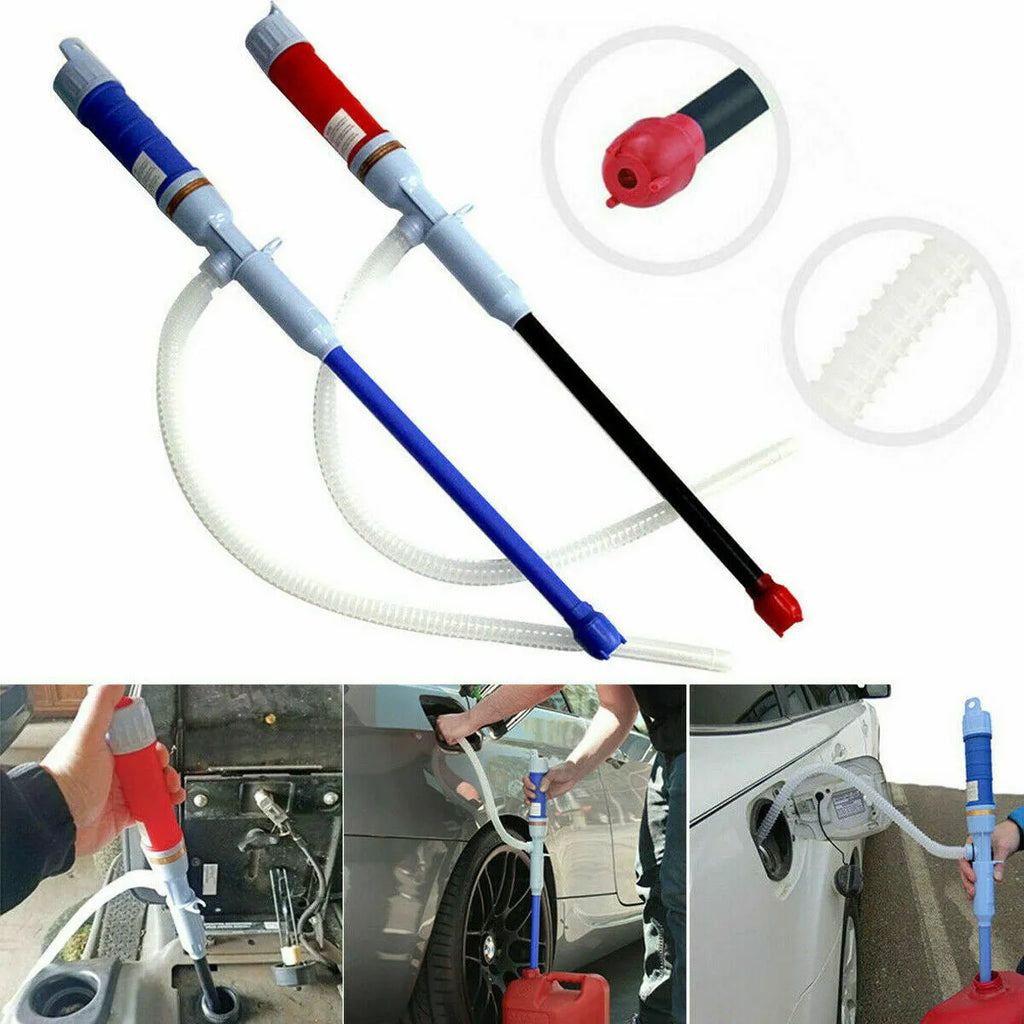 Blue manual hand-operated siphon pump for fuel oil gasoline liquid transfer