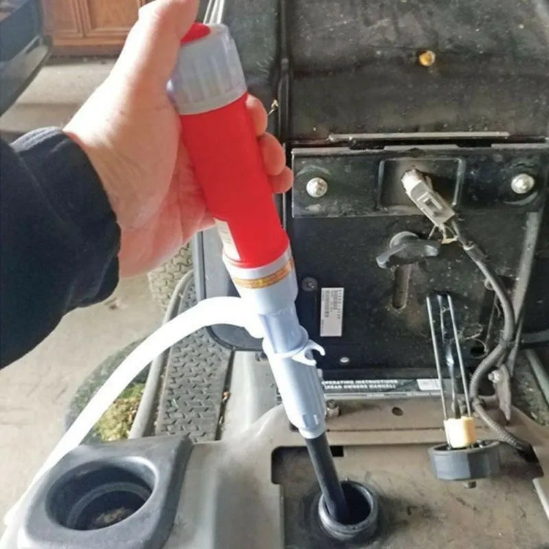 Blue manual hand-operated siphon pump for fuel oil gasoline liquid transfer