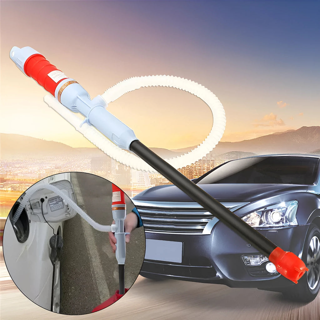 Blue manual hand-operated siphon pump for fuel oil gasoline liquid transfer
