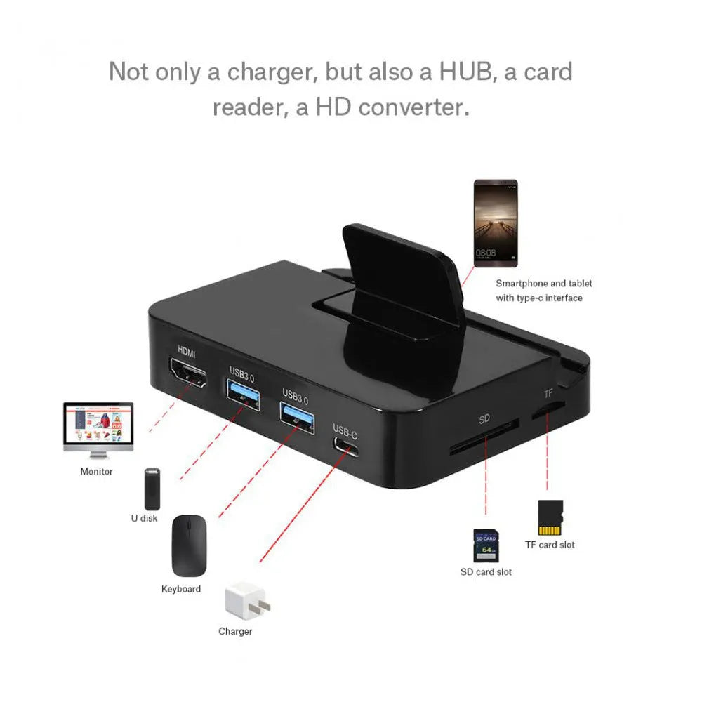 Black mobile phone to HD converter dock for HDMI output with 5Gbps transmission rate