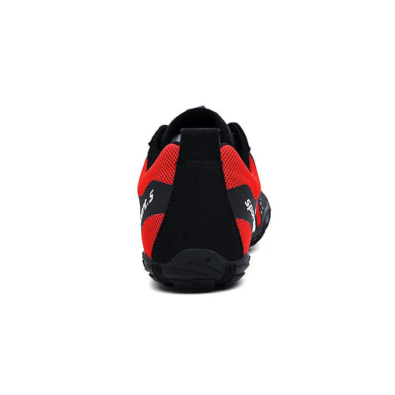 Outdoor wading shoes in red, black or orange with mesh upper and rubber sole.