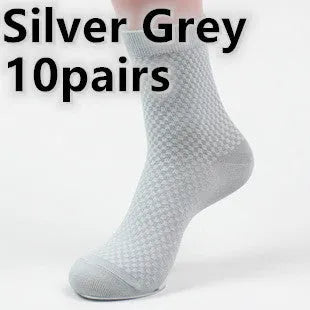 Men's bamboo fibre business socks showing small square pattern in five colour options