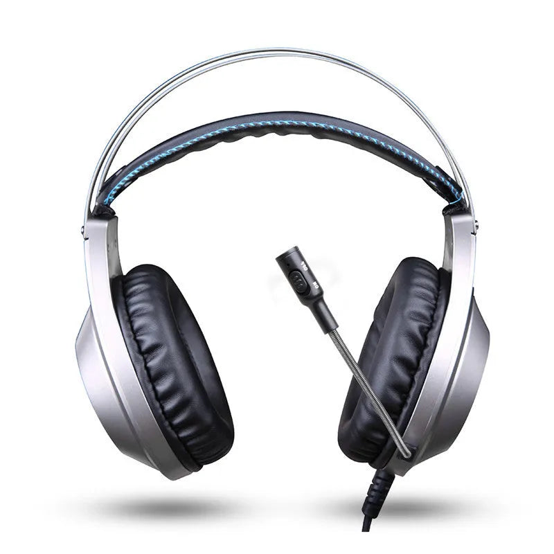 Black wired USB over-ear computer headset with a microphone attached.