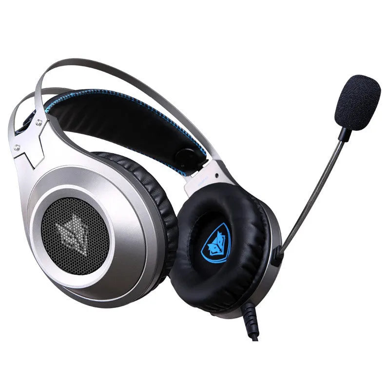 Black wired USB over-ear computer headset with a microphone attached.