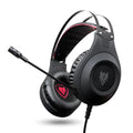 Black wired USB over-ear computer headset with a microphone attached.