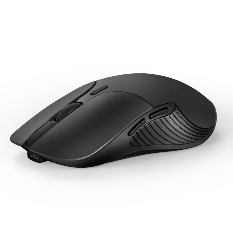 Blue smart voice translator mouse with 2.4G wireless receiver on a desk.