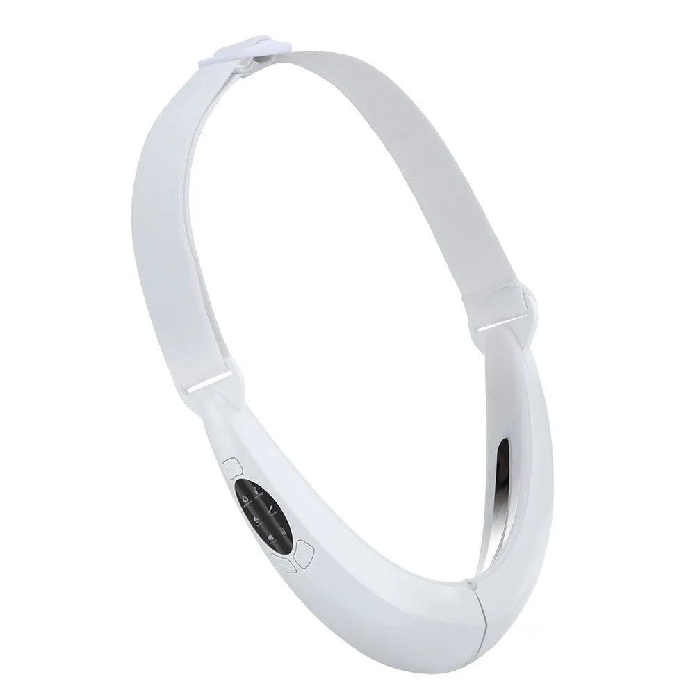 White handheld facial lifting device with LED lights for red and blue light therapy and vibration massage.