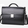 Men's black PU leather business briefcase with zip opening and single handle.