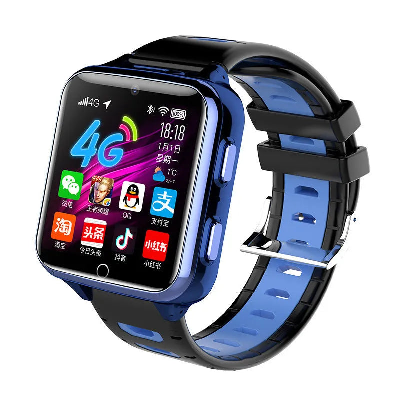 Children's smart watch with colour touch screen and silicone wrist strap.
