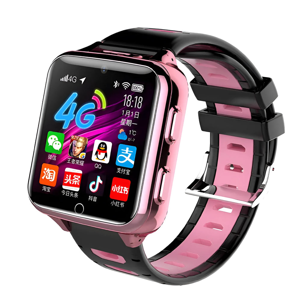 Children's smart watch with colour touch screen and silicone wrist strap.