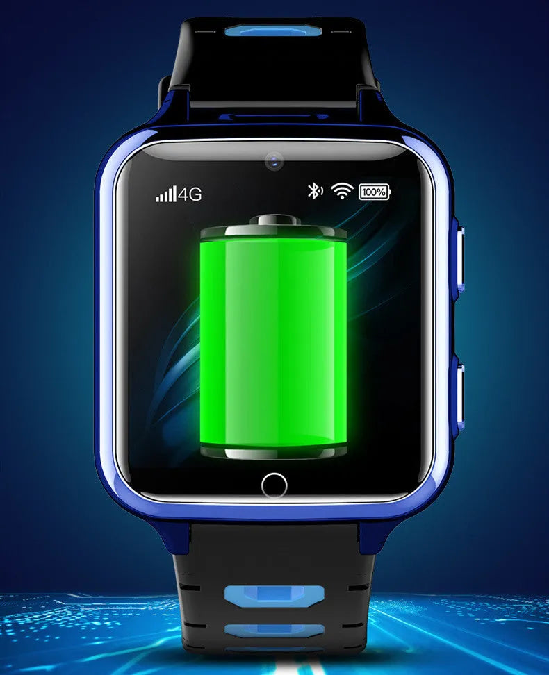 Children's smart watch with colour touch screen and silicone wrist strap.