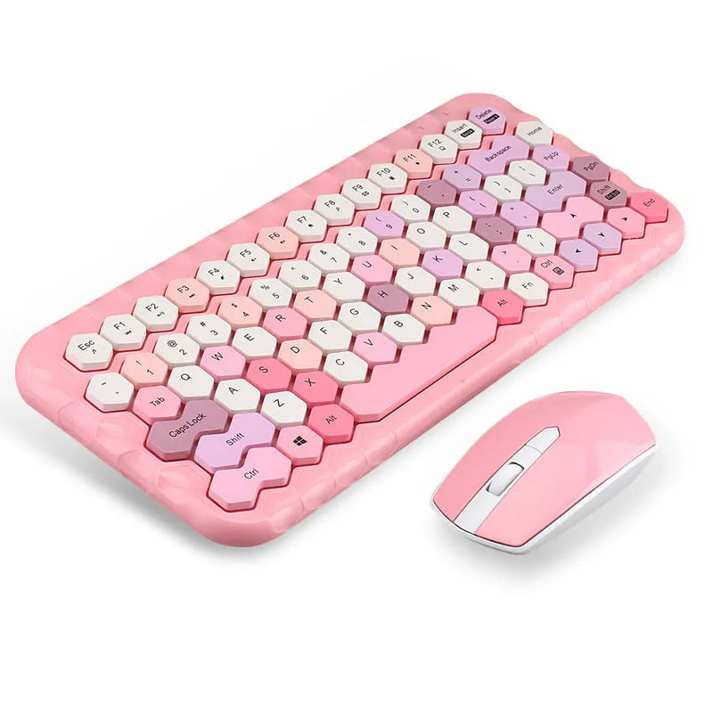 Wireless keyboard and mouse set in blue, green or pink with USB connection and 1600dpi optical mouse