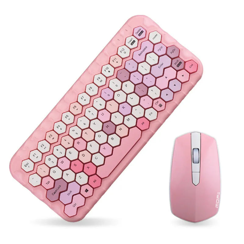 Wireless keyboard and mouse set in blue, green or pink with USB connection and 1600dpi optical mouse