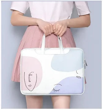 Blue PU leather laptop bag for 15.6 inch notebooks with zipper closure and soft handle