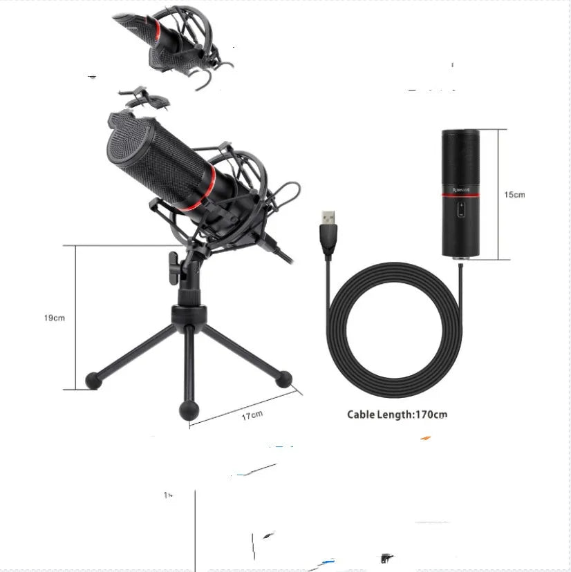 Black wired USB live broadcast microphone for streaming with noise reduction in GM100 GM200 GM300 models