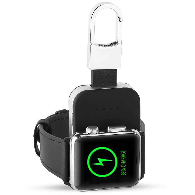 Black Apple Watch wireless power bank keychain charger with portable design