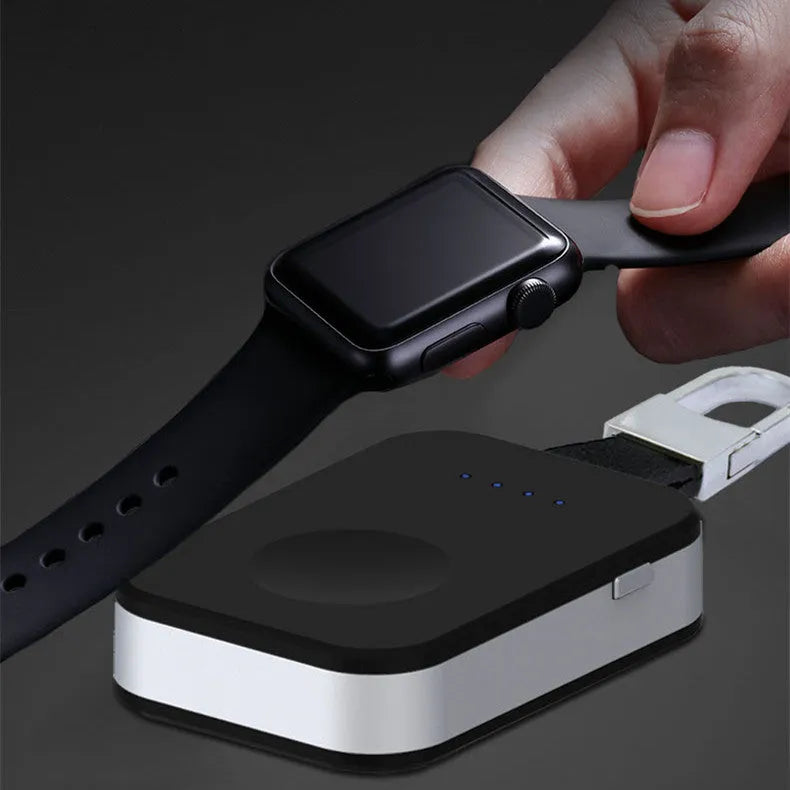 Black Apple Watch wireless power bank keychain charger with portable design
