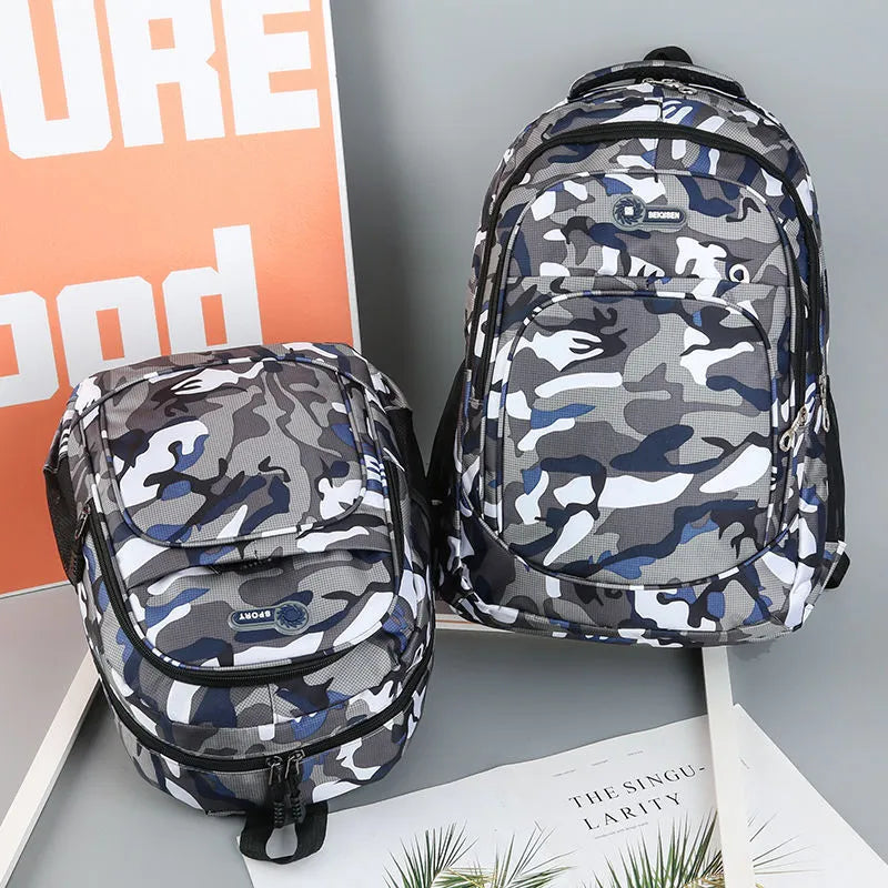Oxford fabric backpack for teens with breathable padded straps and side zipper pockets in blue