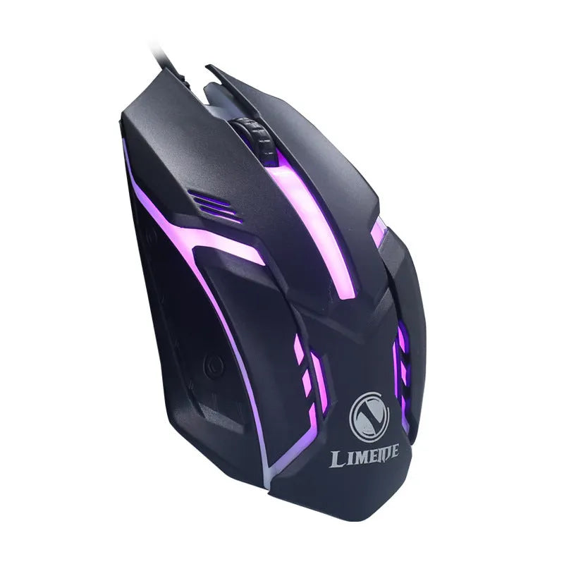 Wired desktop mouse with luminous glow effect showing black and white colour variants