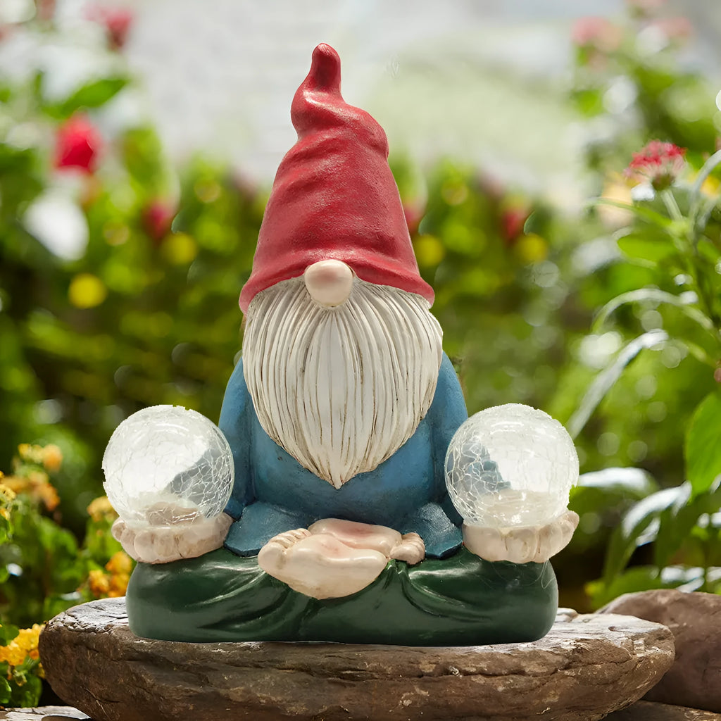 Solar LED resin dwarf garden statue with faceless old man design on grass
