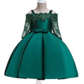 Kids girls lace-trimmed polyester dress set in dark red, pink, red, white or green colours
