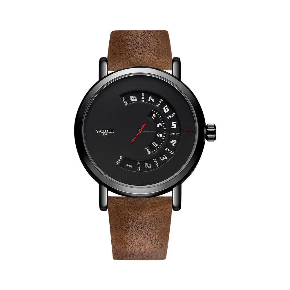 Men's waterproof quartz watch with turntable design showing hybrid analogue and digital display