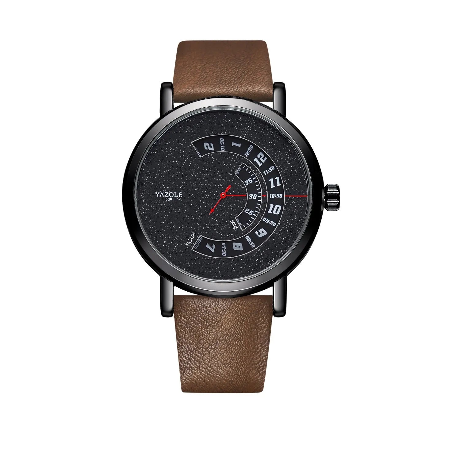 Men's waterproof quartz watch with turntable design showing hybrid analogue and digital display
