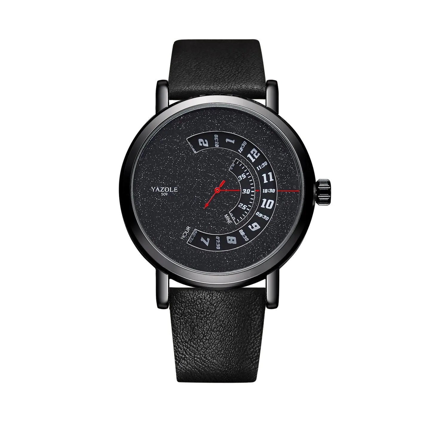 Men's waterproof quartz watch with turntable design showing hybrid analogue and digital display