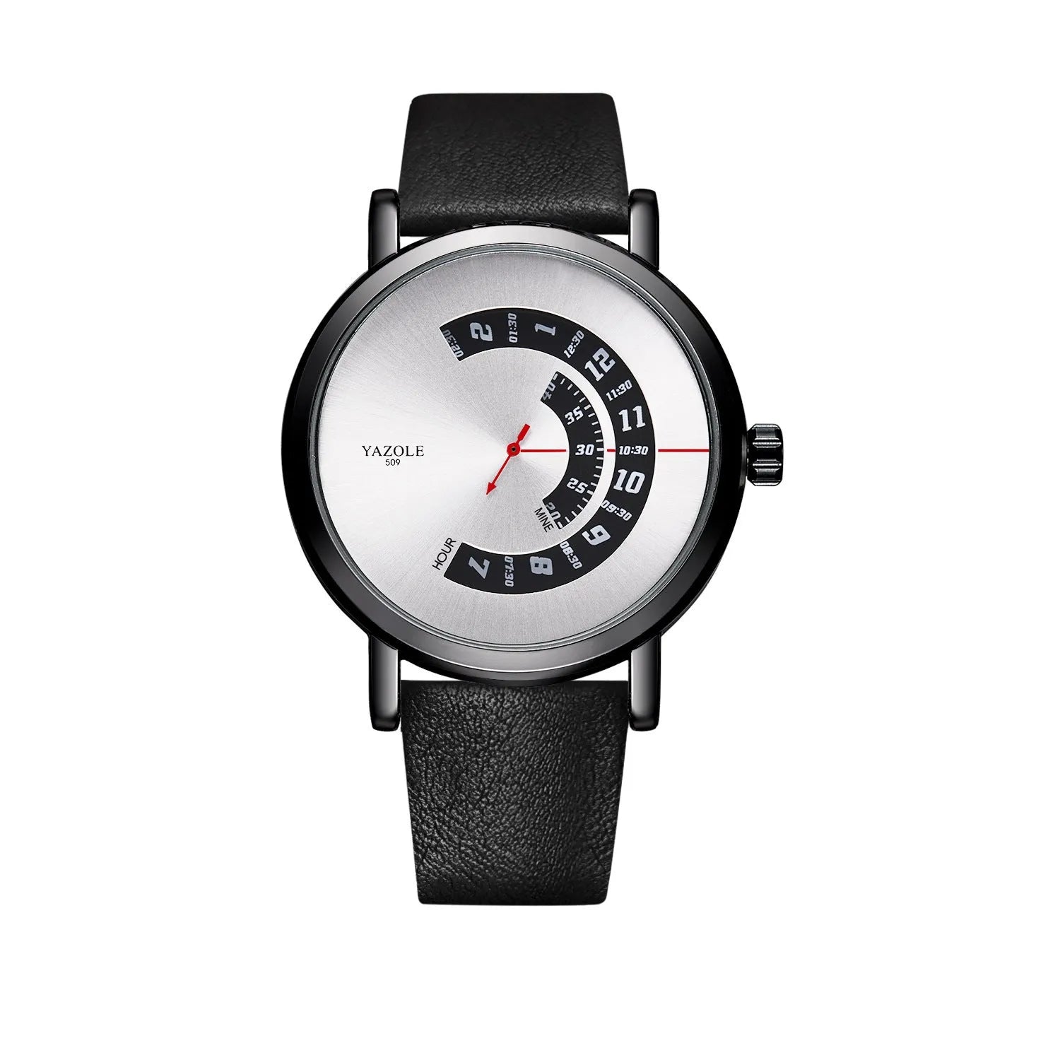 Men's waterproof quartz watch with turntable design showing hybrid analogue and digital display