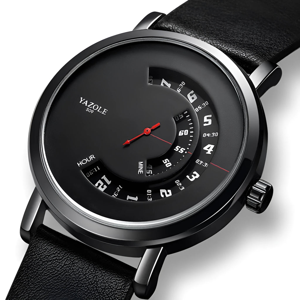 Men's waterproof quartz watch with turntable design showing hybrid analogue and digital display