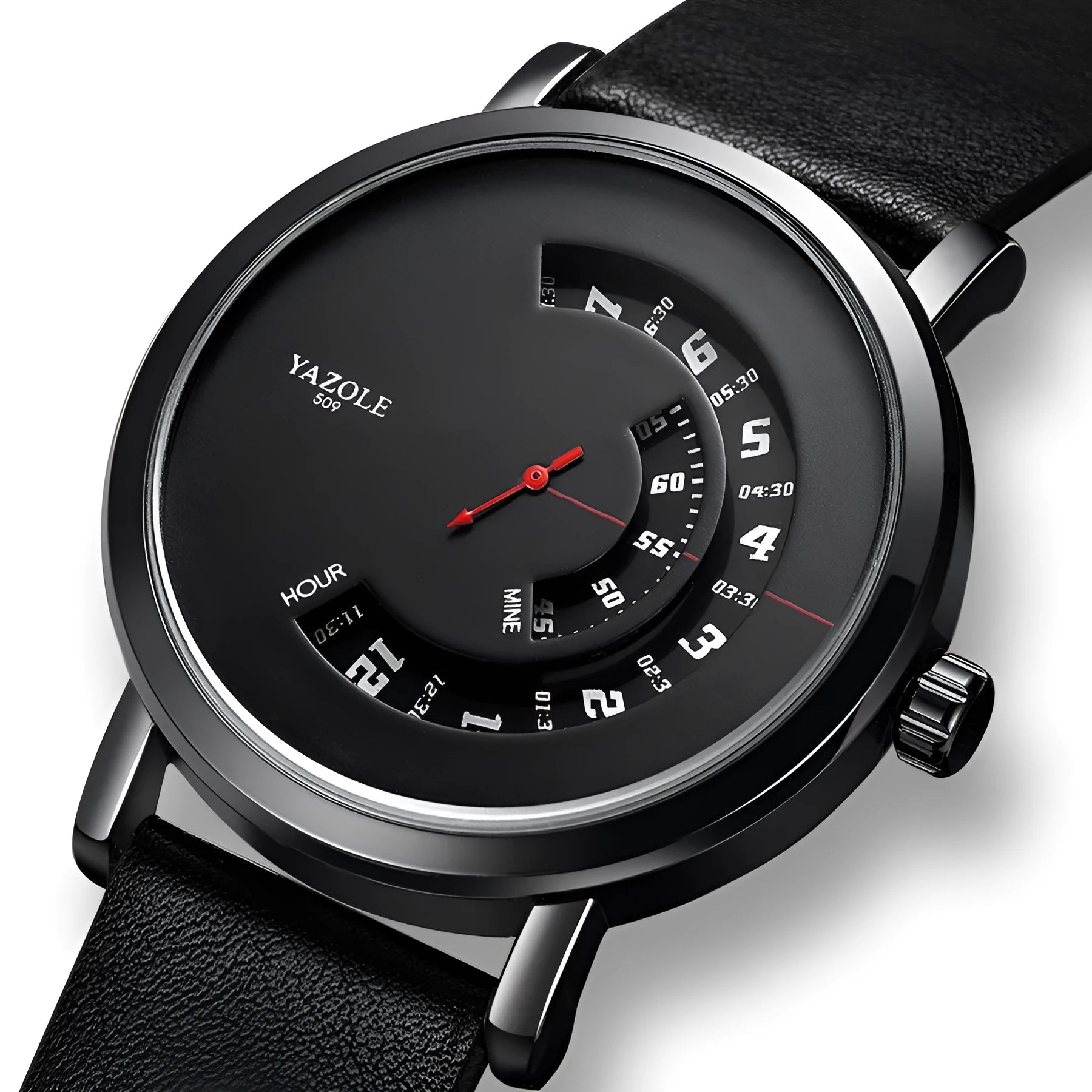 Men's waterproof quartz watch with turntable design showing hybrid analogue and digital display