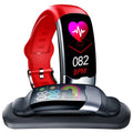 Black smart fitness tracker with digital display showing heart rate and blood pressure readings