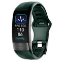 Smart health monitoring bracelet with touch screen showing ECG and heart rate data