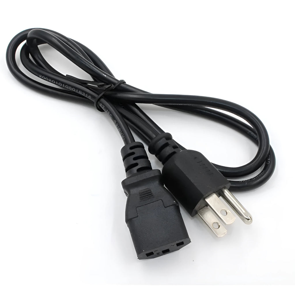 Black American Standard three-pin plug power cord with 1.2m PVC-sheathed cable