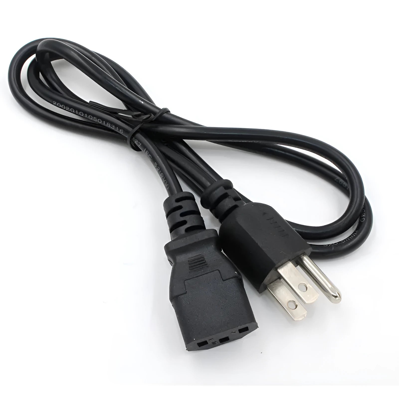 Black American Standard three-pin plug power cord with 1.2m PVC-sheathed cable