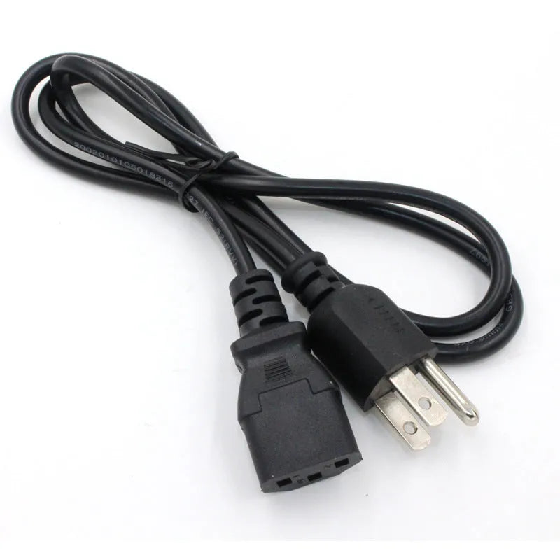 Black American Standard three-pin plug power cord with 1.2m PVC-sheathed cable