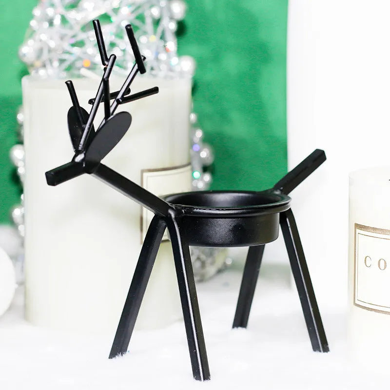 Black iron Christmas deer candlestick with elk bracket design for festive table decoration
