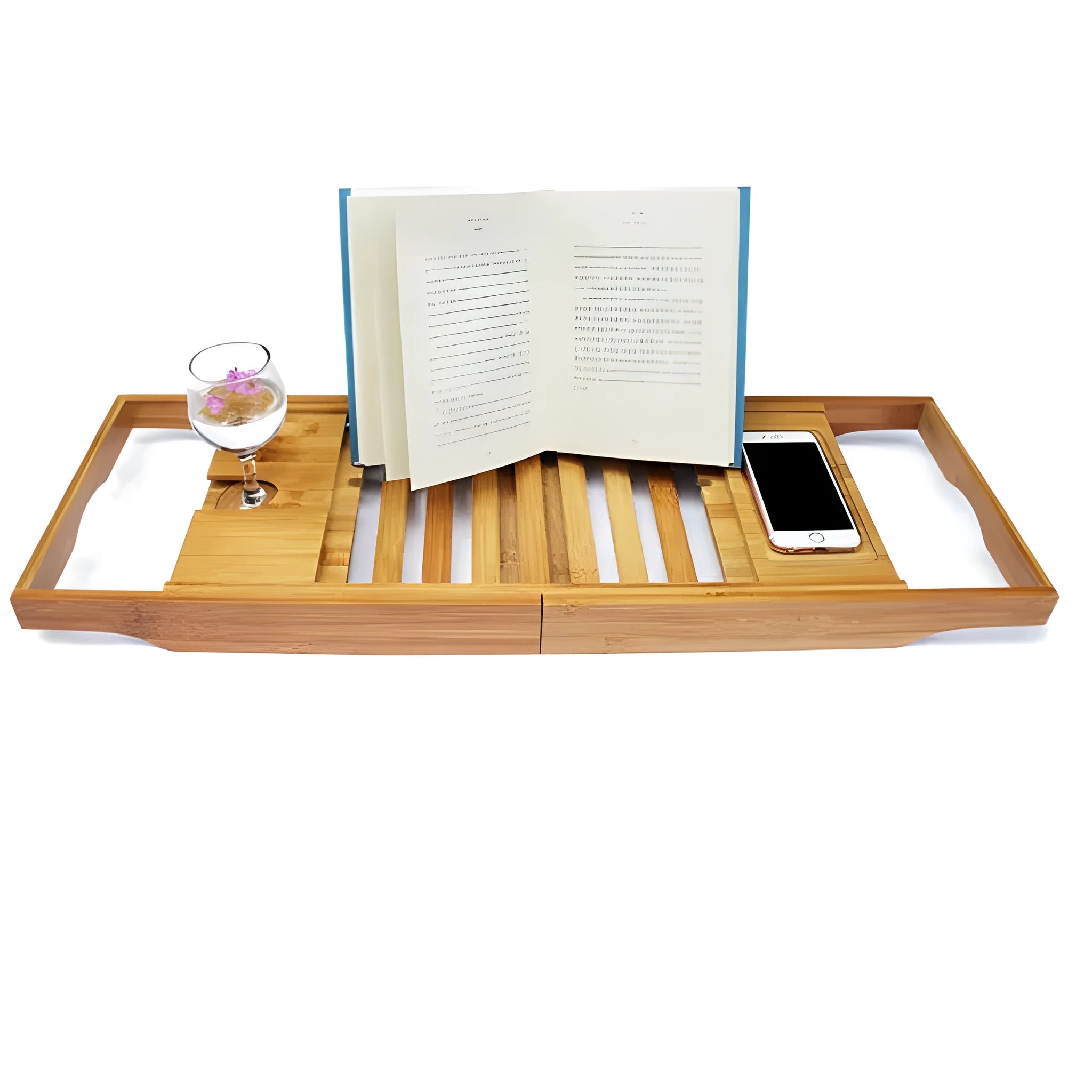 Natural bamboo single-layer bathtub frame for bathroom storage with desktop installation.