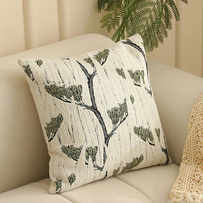 Square 45cm Jacquard woven cushion cover with a detailed retro floral pattern in Nordic style.