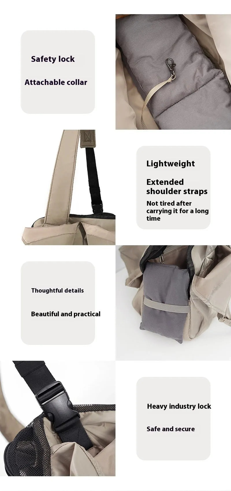 Apricot-coloured cloth pet handbag for small dogs measuring 41x16x28 cm