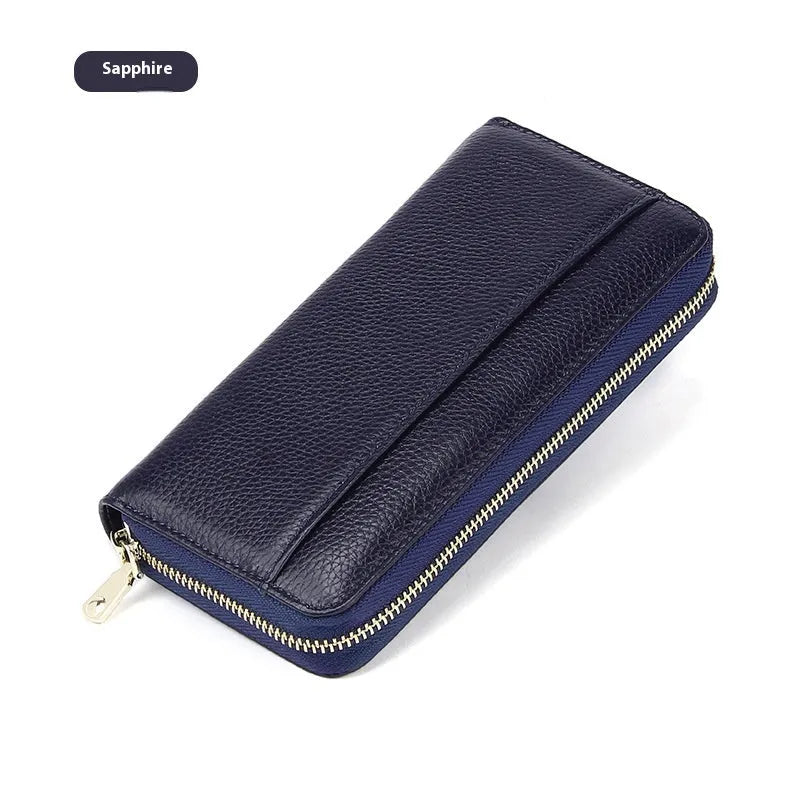 Genuine leather long wallet for women in six colours with card slots