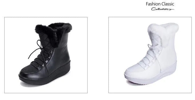 Black women's winter ankle boots with lace-up closure and a platform sole.