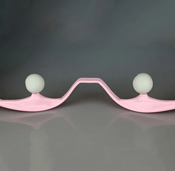 Plastic neck massager with hand roller in pink, blue, or green colours on adjustable stand