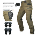 Men's waterproof motorcycle cycling trousers in black or green with belt and protective gear set