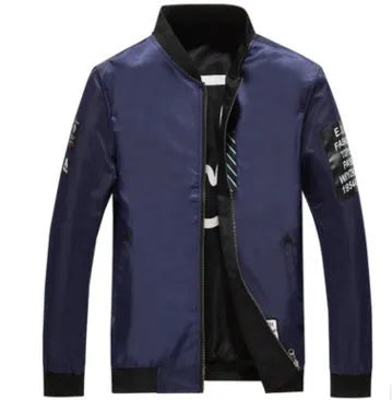 Reversible men's flight jacket showing striped pattern on one side, thin fit for autumn and winter casual wear